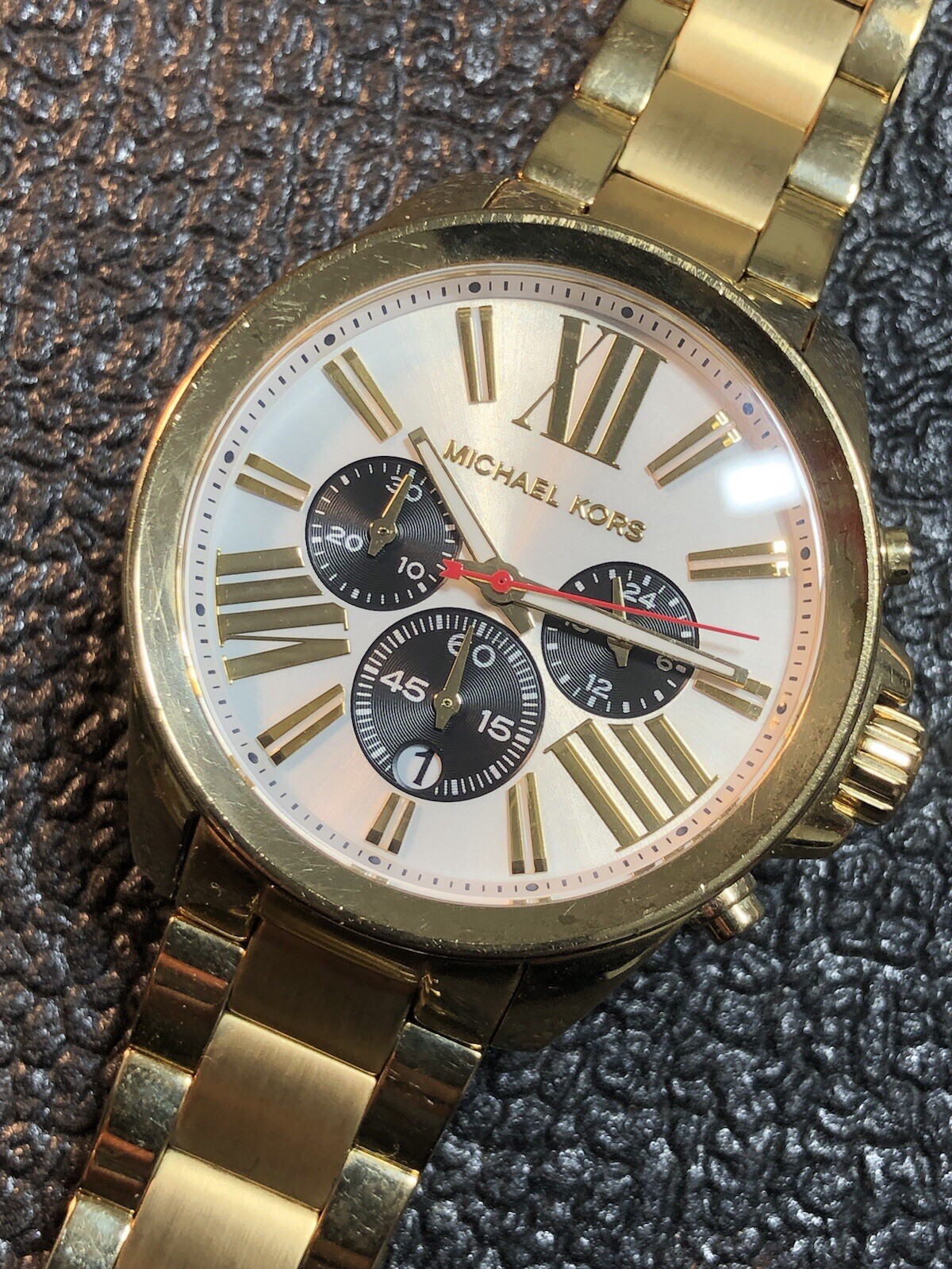 Michael Kors Wren Chronograph Watch Silver Dial Gold Tone Ladies MK5838 New Bat
