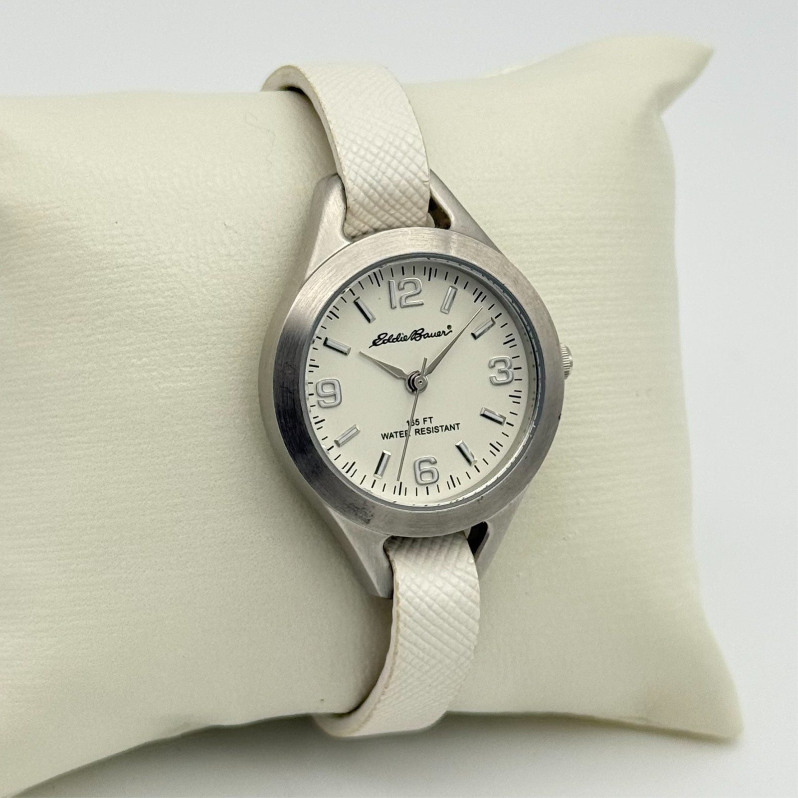 Women’s EDDIE BAUER Classic All Stainless Steel Round Watch, 27mm, White Leather