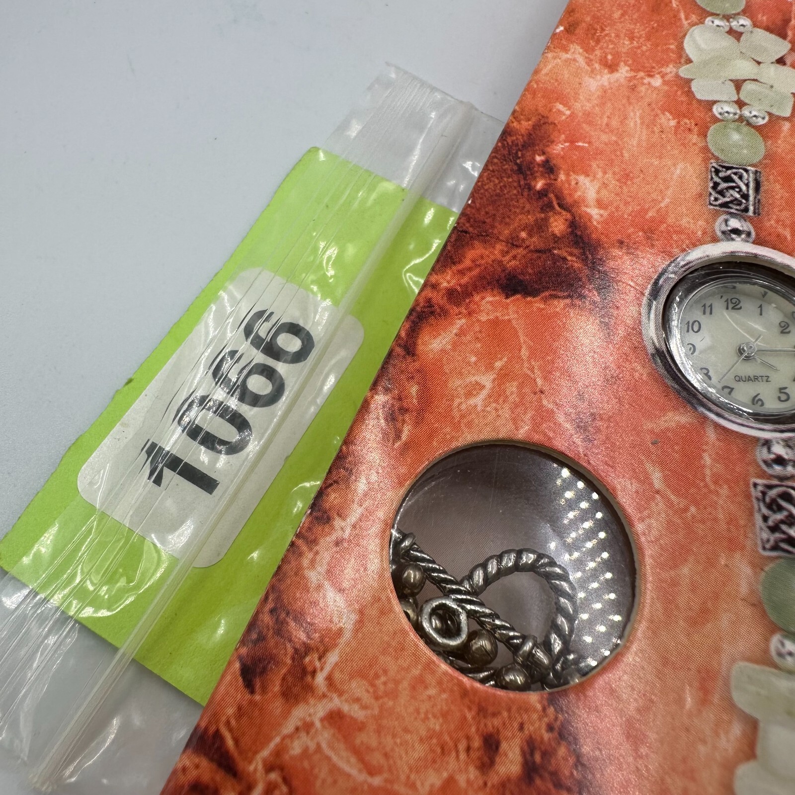 Watch Kit Women Silver Tone Green Jade Beaded Band Semi Precious New Battery