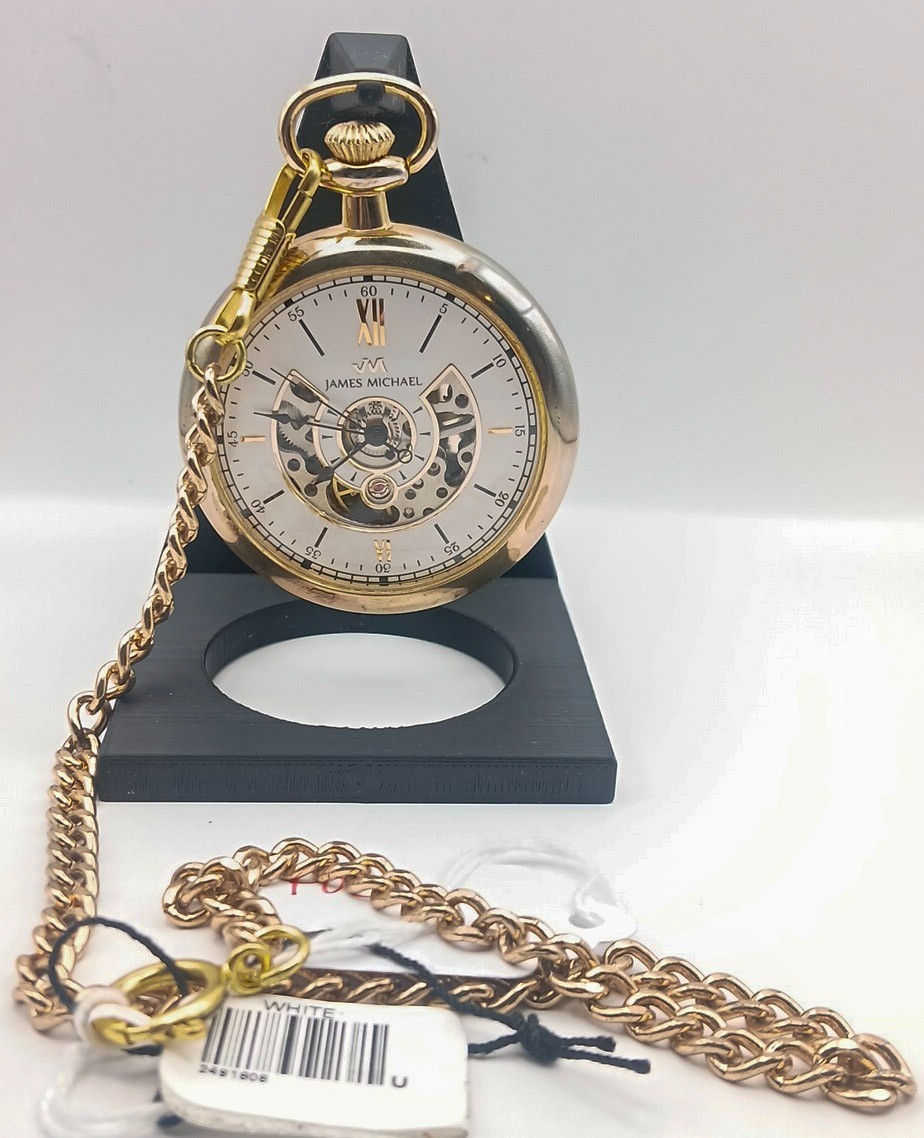 20in Chain, 49mm, James Michael Skeleton Pocket Watch Mechanical Two Tone Manual