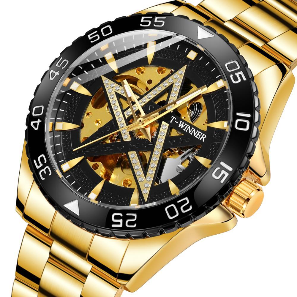 WINNER Men’s Skeleton Automatic Mechanical Watch Star Dial Stainless Steel Strap