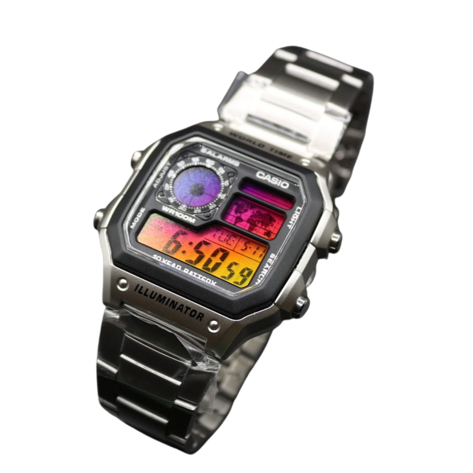 CASIO AE-1200WHD Royale World Time Watch Mod Vice City Sunset Gradient Display