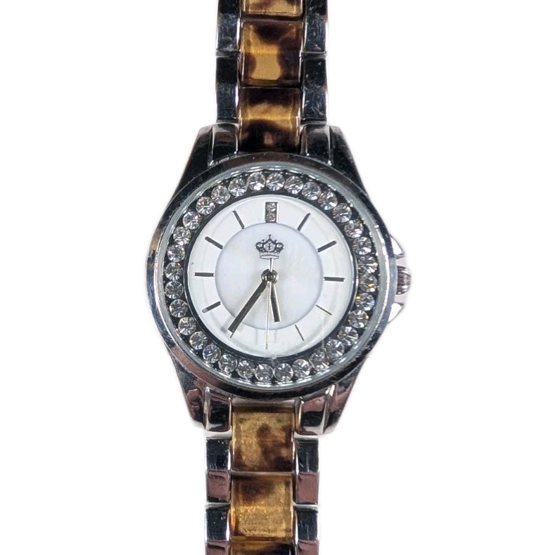 Premier Designs Women’s Watch Silver Tone Animal Print Band Diamond Bezel PP1158