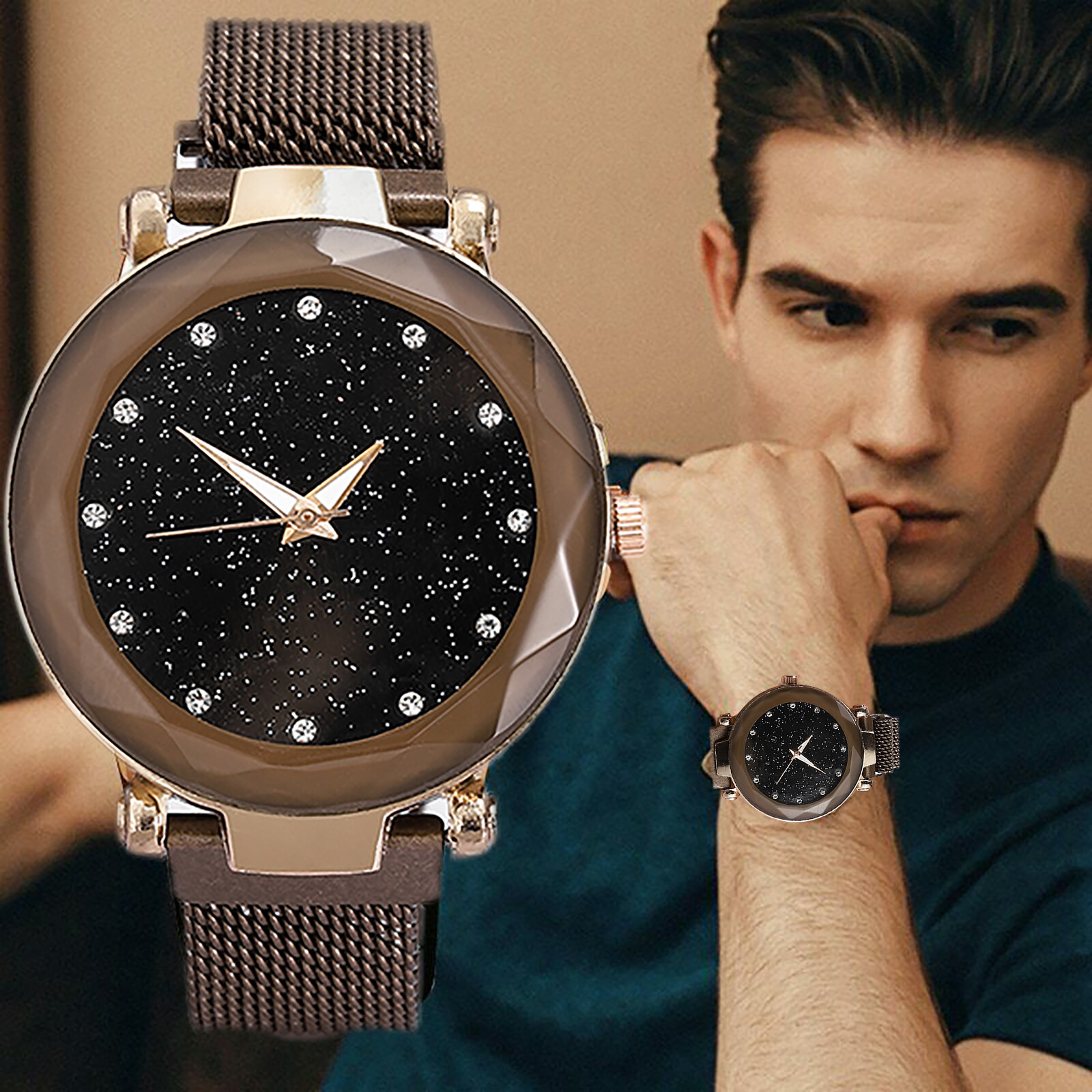 Starry Sky Watch Waterproof Magnet Stainless Steel Strap Free Buckle Men Gift