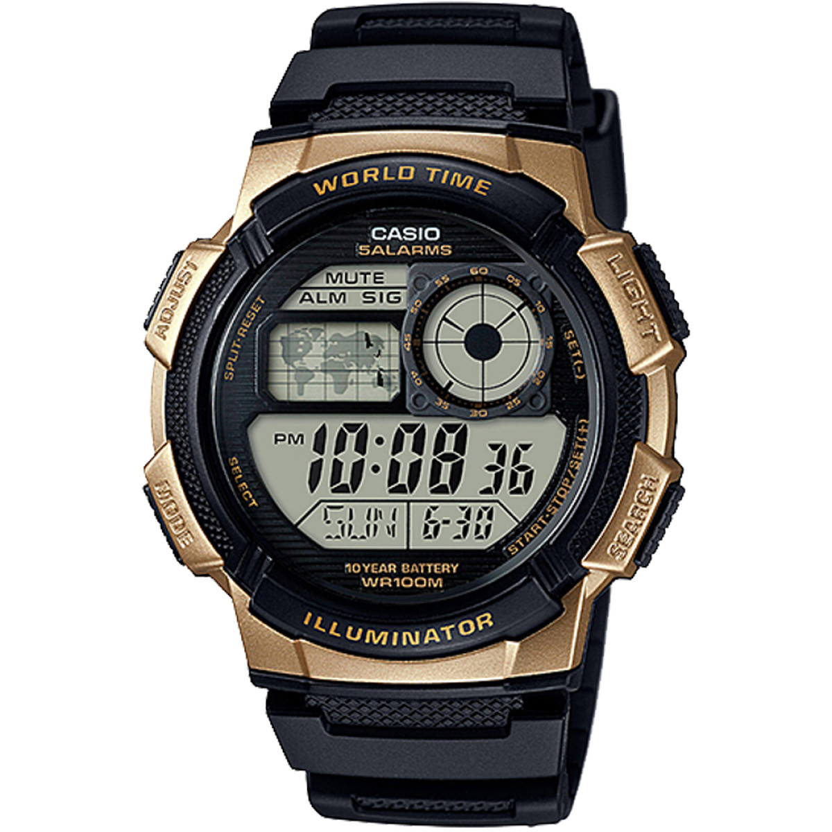 Casio AE1000W-1A3V, World Time Watch, Chronograph, 5 Alarms, 10 Year Battery