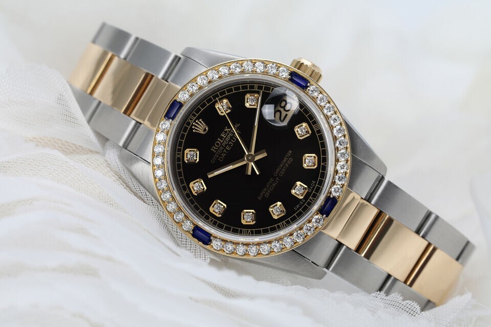 Rolex Datejust 31 mm Black Diamond Dial Sapphire & Diamond Two Tone Watch