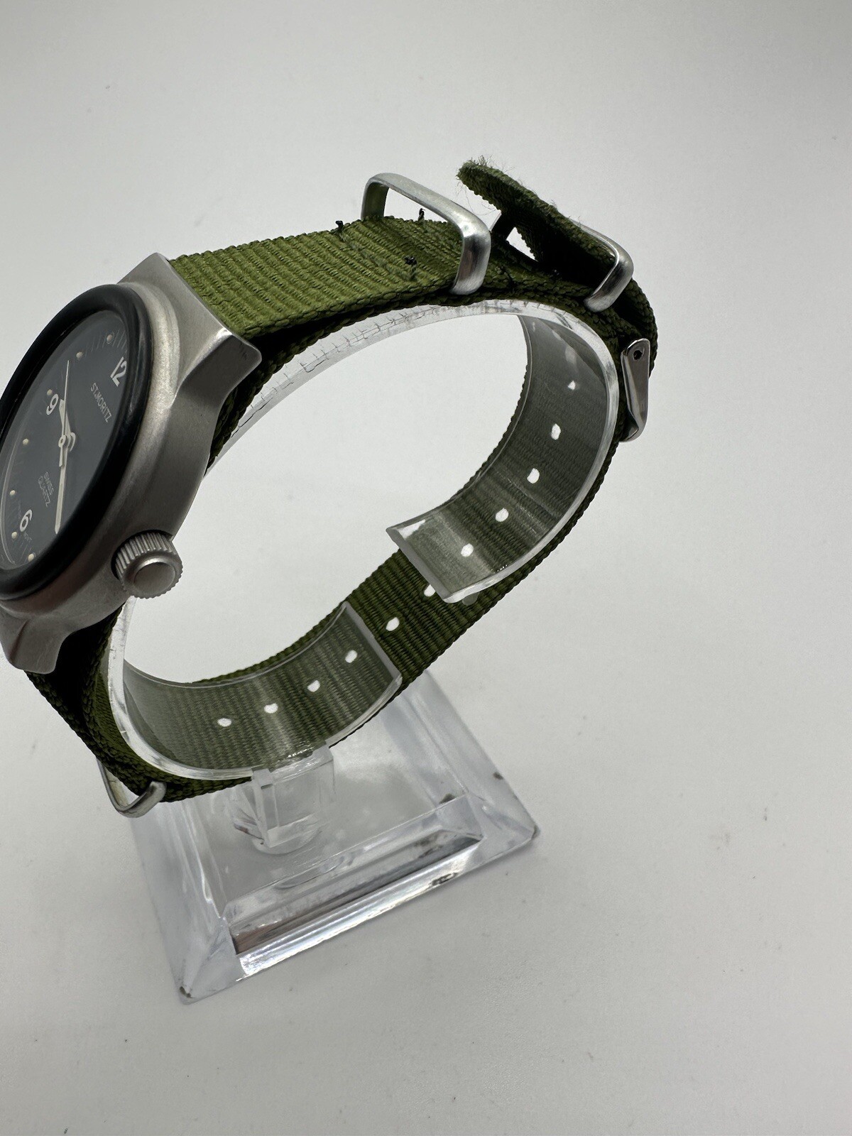 st mortiz stunt watch Vintage Unisex Swiss Movement Green Nylon Strap
