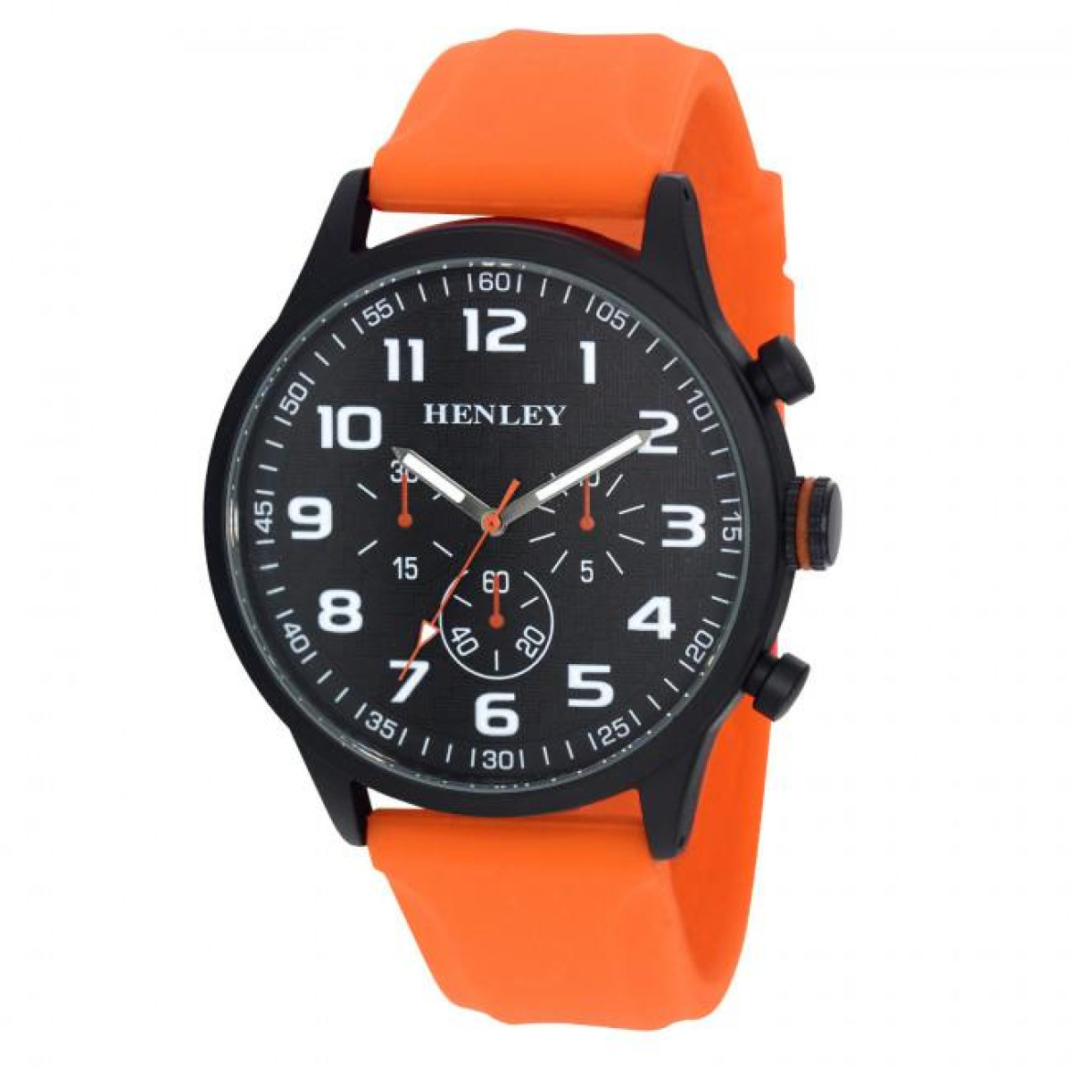 Watch Large Black and Orange Silicone Sports Carbon Fiber Dial Silver Hands 42mm