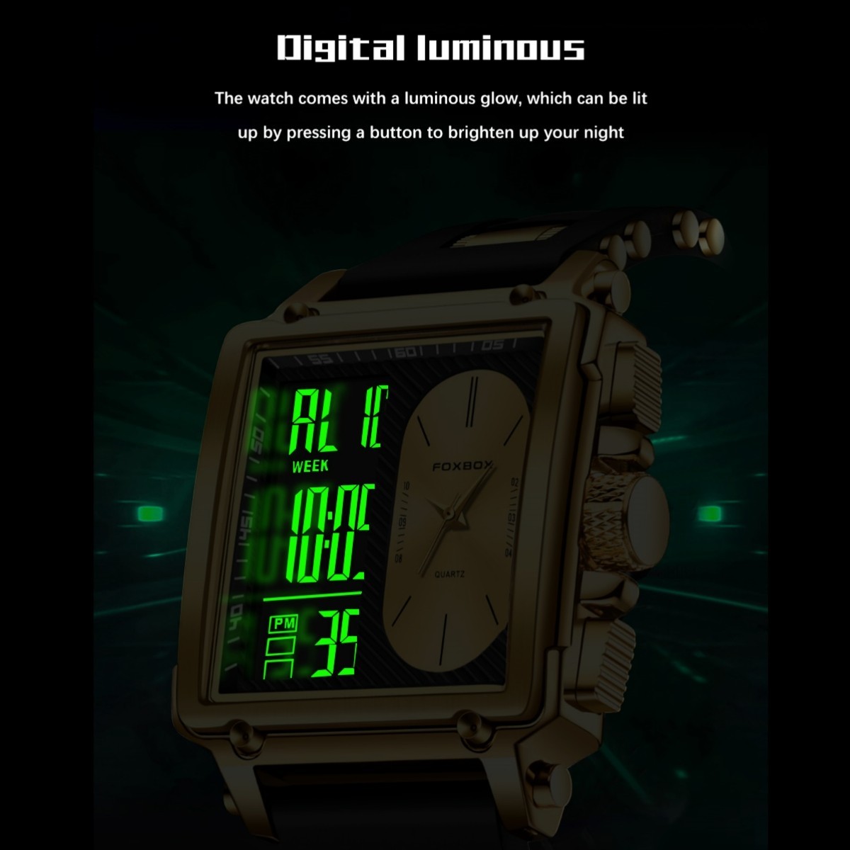 Luxury Men’s Watch Quartz LED Digital Week 3ATM Waterproof Sport Boys Wristwatch