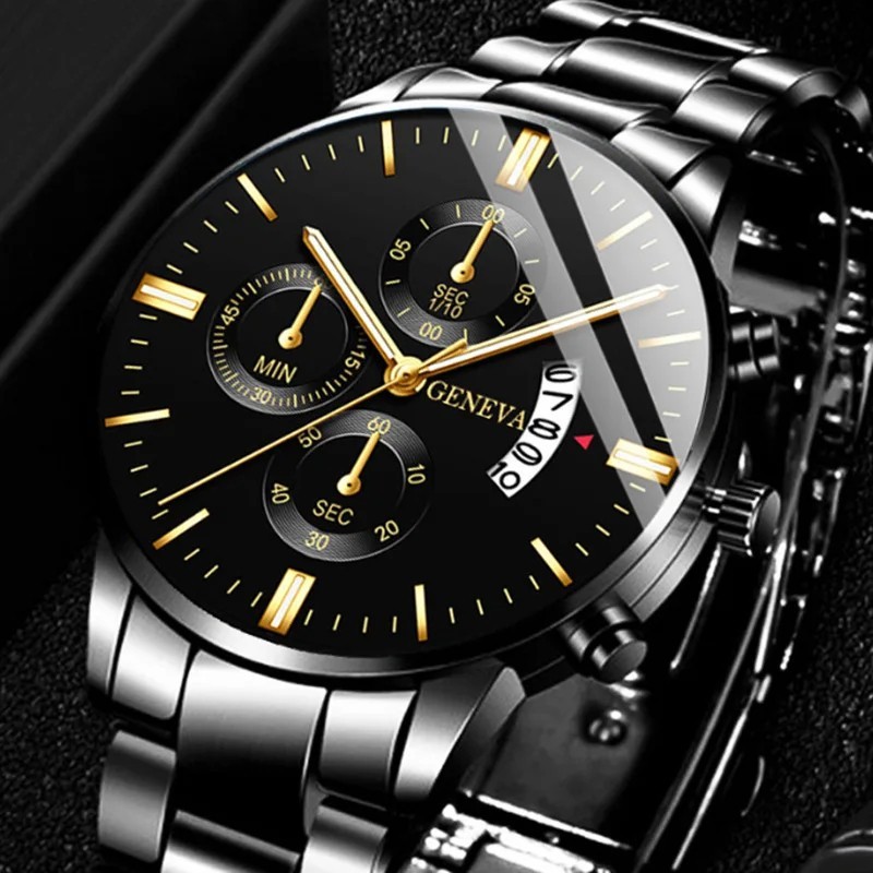 Luxury Stainless Steel Men Calendar Quartz Watch Fashion Mens Business Watches