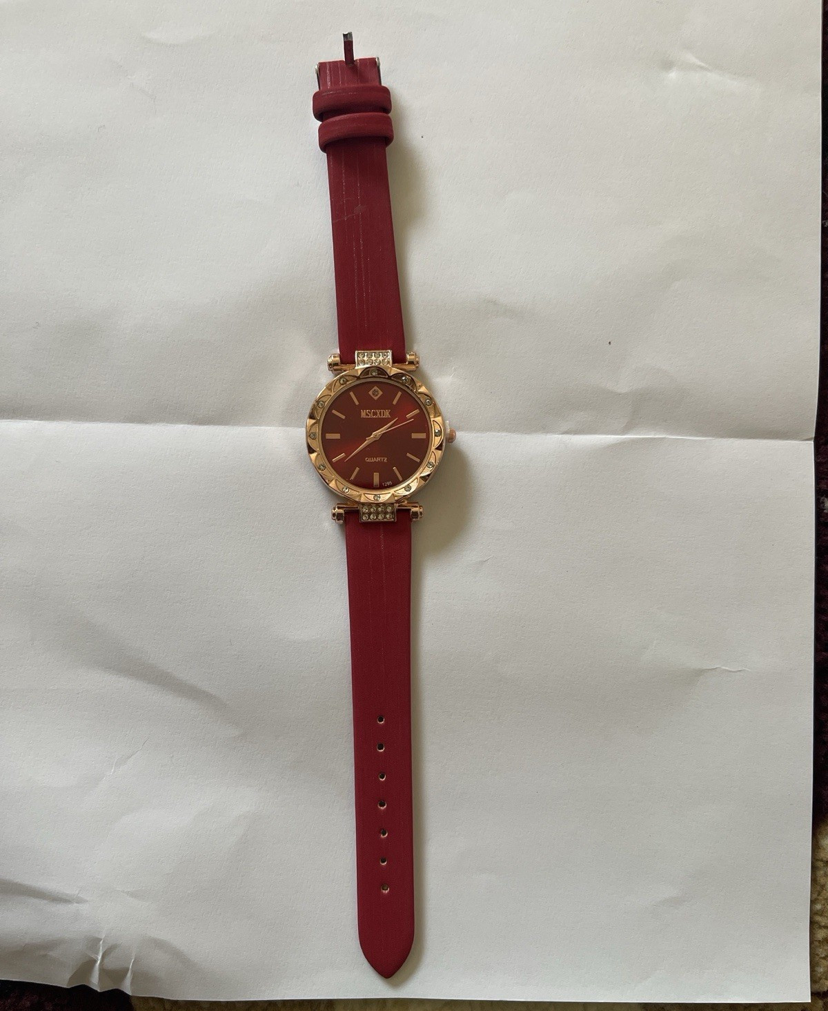 MSCXIX Women’s Quartz Dress Watch Red Dial Leather Strap Gold Tone 25mm