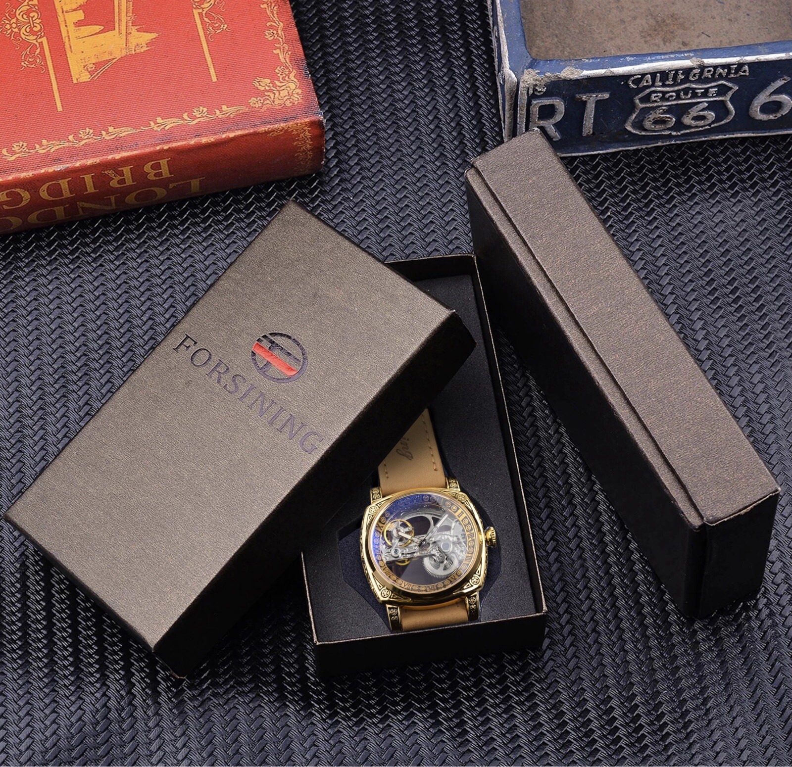 Forsining Men’s Automatic Square Retro Carved Skeleton Luxury Waterproof Watch