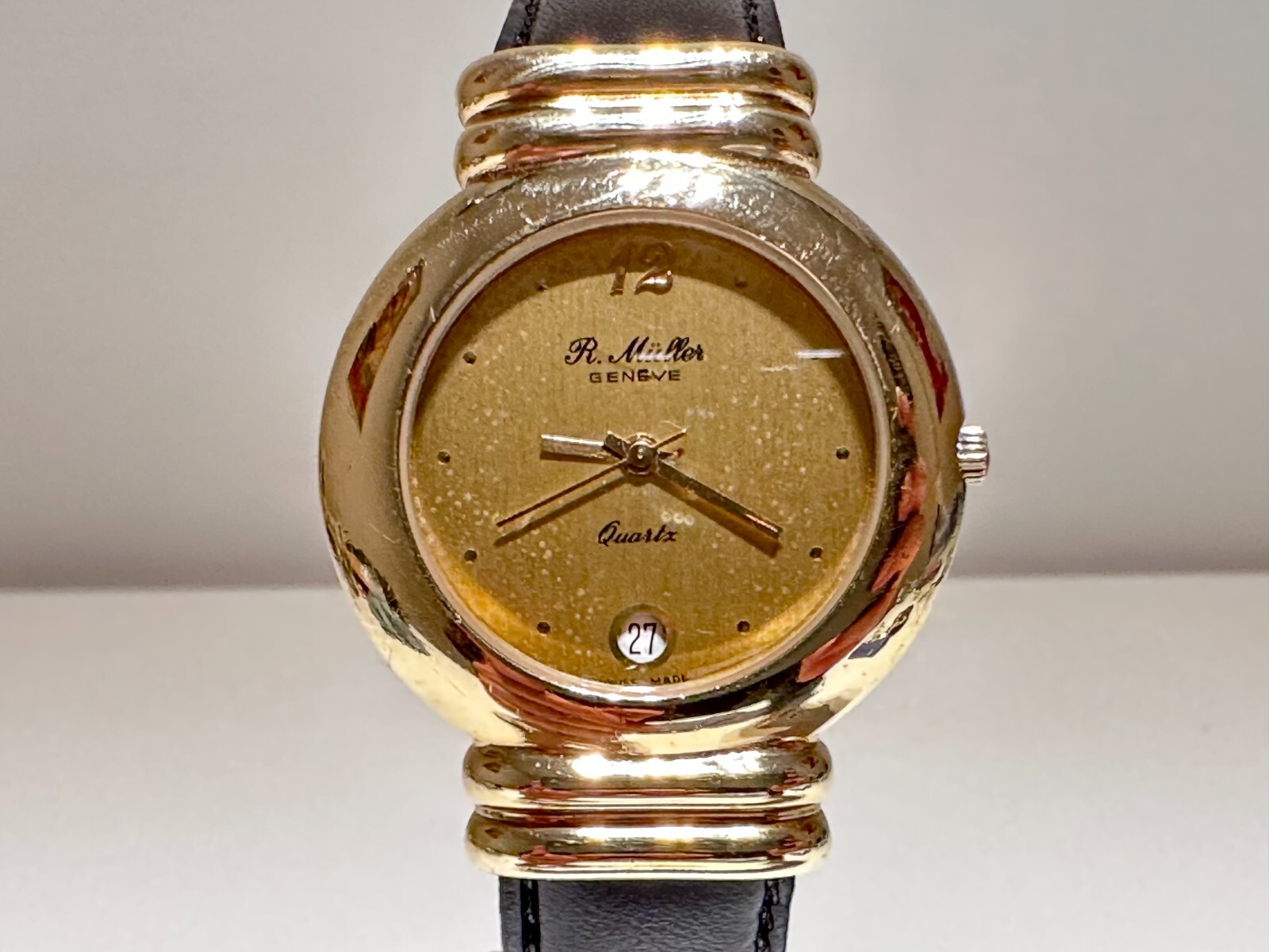 VINTAGE RARE LADIES LUXURY SWISS GOLD PLATED QUARTZ WATCH “R.MULLER” GENEVE 2505