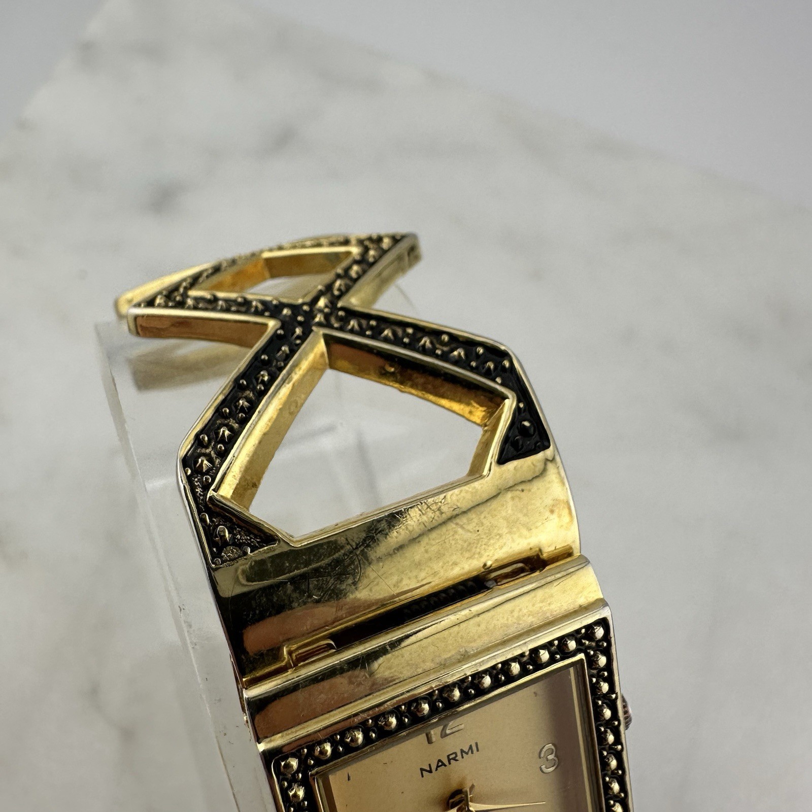 Narmi Women’s Gold Tone Cuff Watch, Size 6” – Has New Battery
