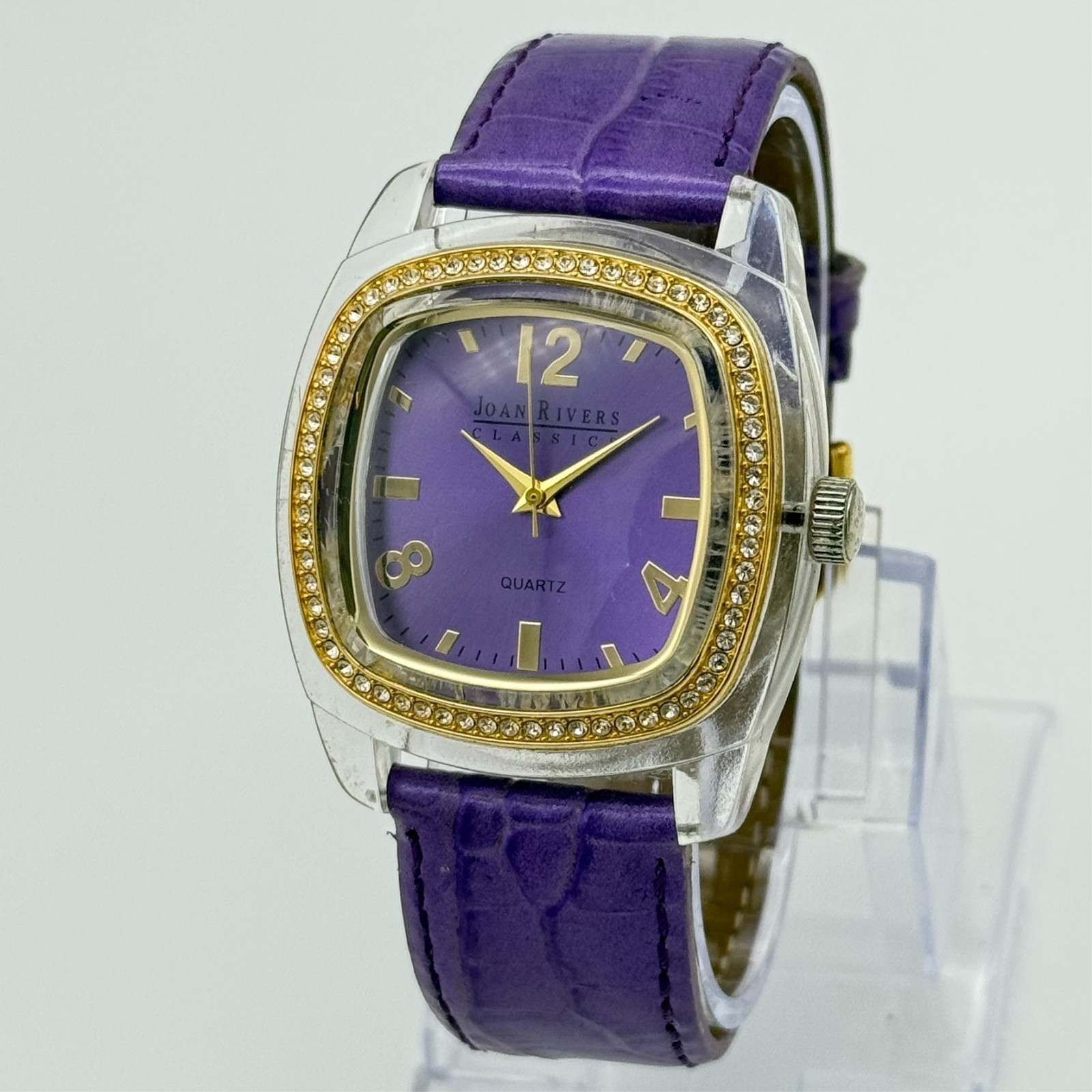 Women’s JOAN RIVERS Clear & Gold Tone 38mm Analog Watch, Purple Leather Band