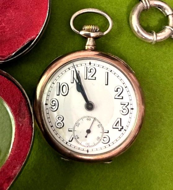 15 jw Sonia Depose French Military Silver Pocket Watch in Holder -runs