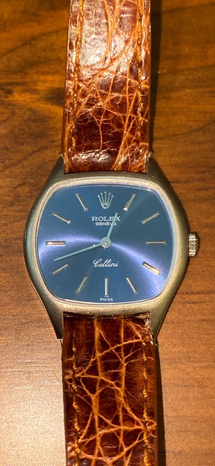Rolex Cellini 8301 18K White Gold Blue Sunburst Dial 25mm