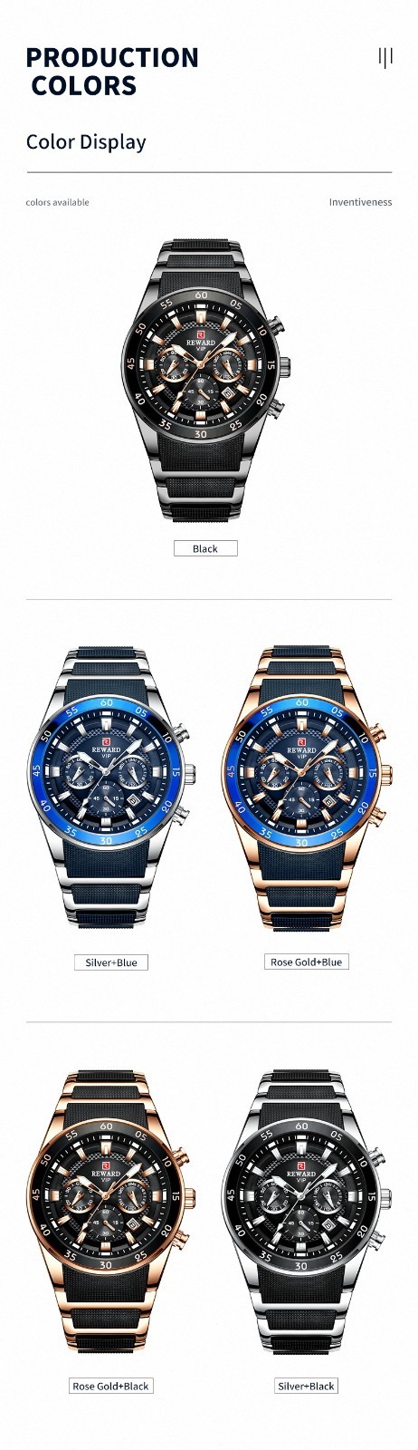 REWARD Men’s Business Multifunction Chronograph Calendar Luminous Quartz Watch