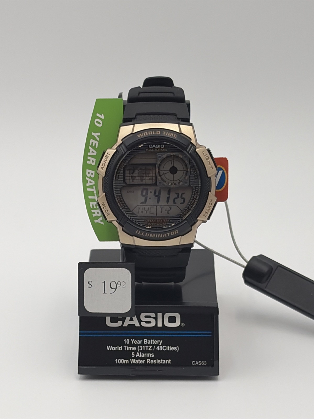 Casio AE1000W-1A3V, World Time Watch, Chronograph, 5 Alarms, 10 Year Battery