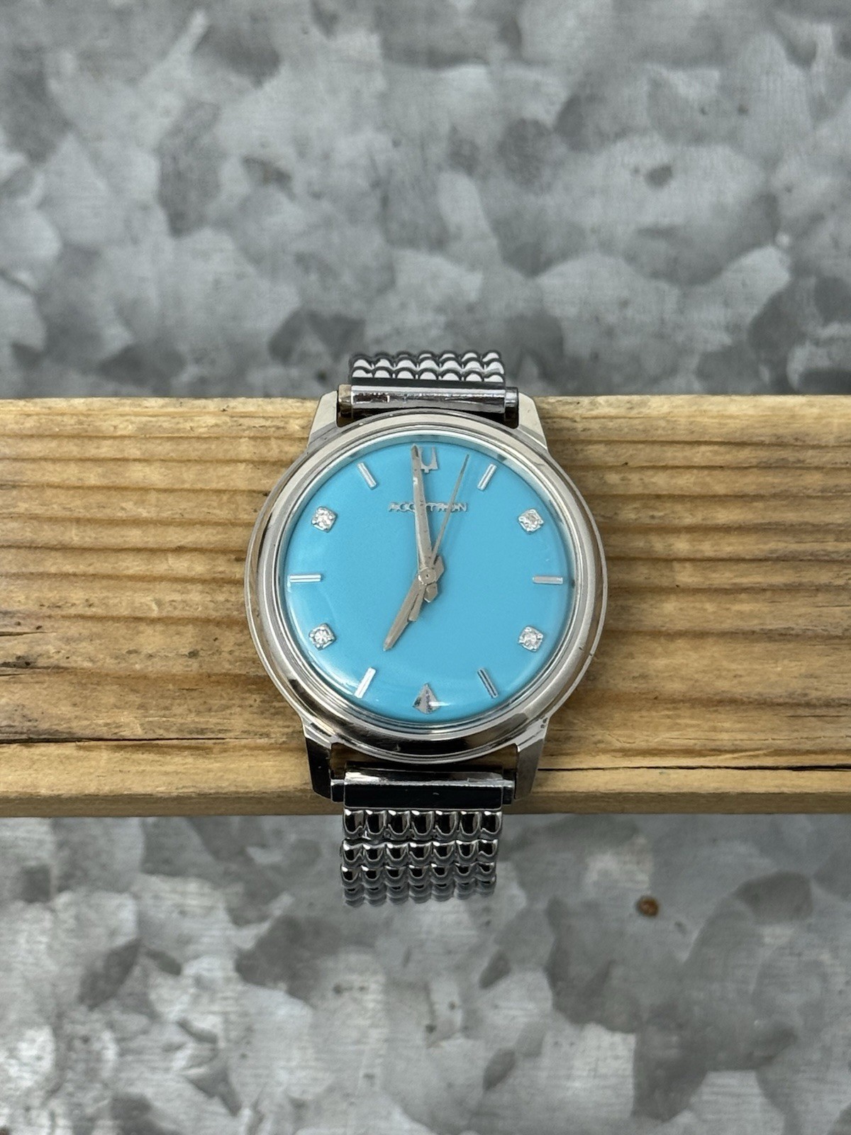 BULOVA ACCUTRON 214 Custom Blue Dial w/Diamonds Watch, Running, Serviced, 1963