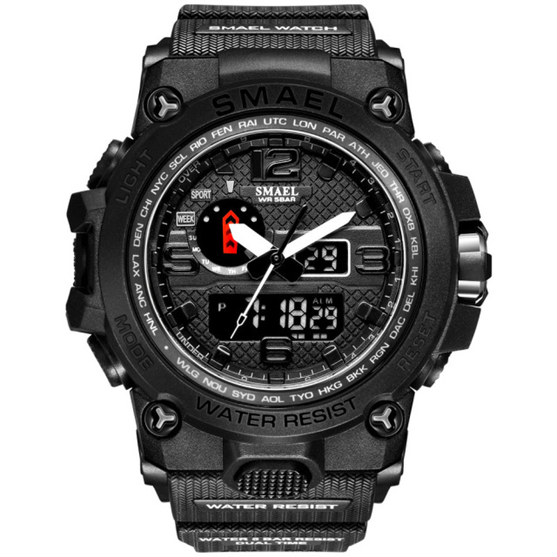 SMAEL Watches for Men 50M Waterproof Quartz Dual Display Wristwatch