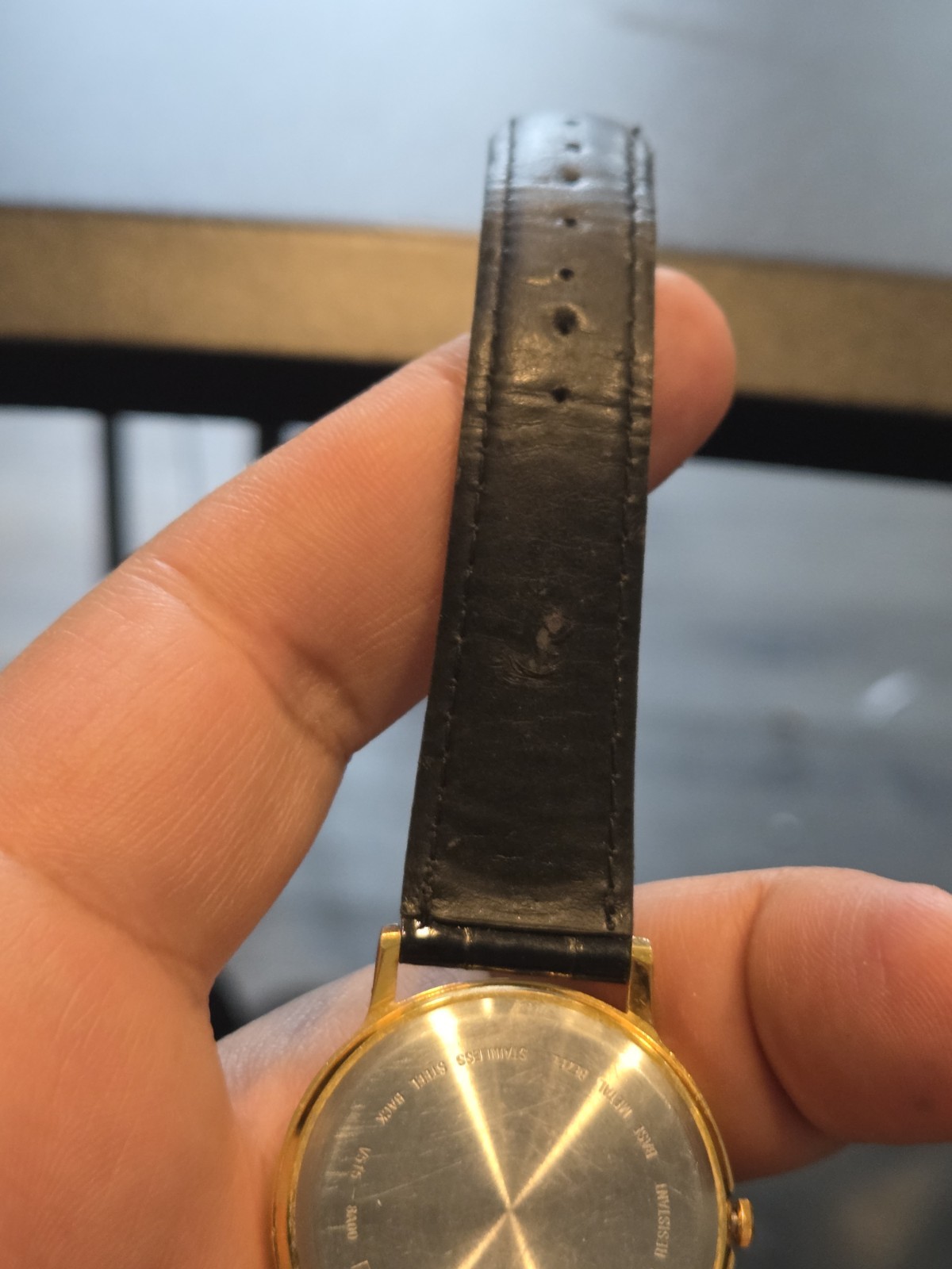 Lorus Watch Men Gold Stainless Steel Black Leather New Battery Quartz VGUC C201