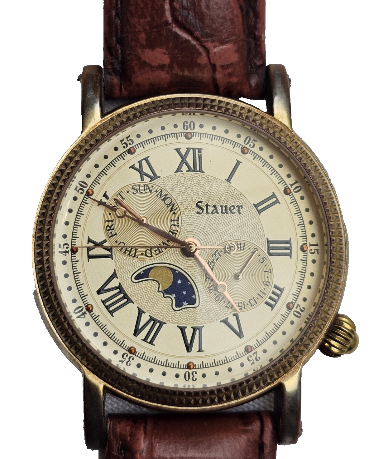 Stauer Leather Band Watch Model#20390 -Tested- w/New Battery