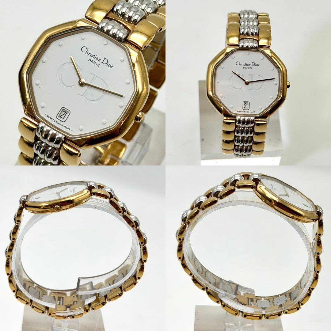 Christian Dior 45.134 Octagonal Gold Combi Date Quartz Watch Japan 0713270