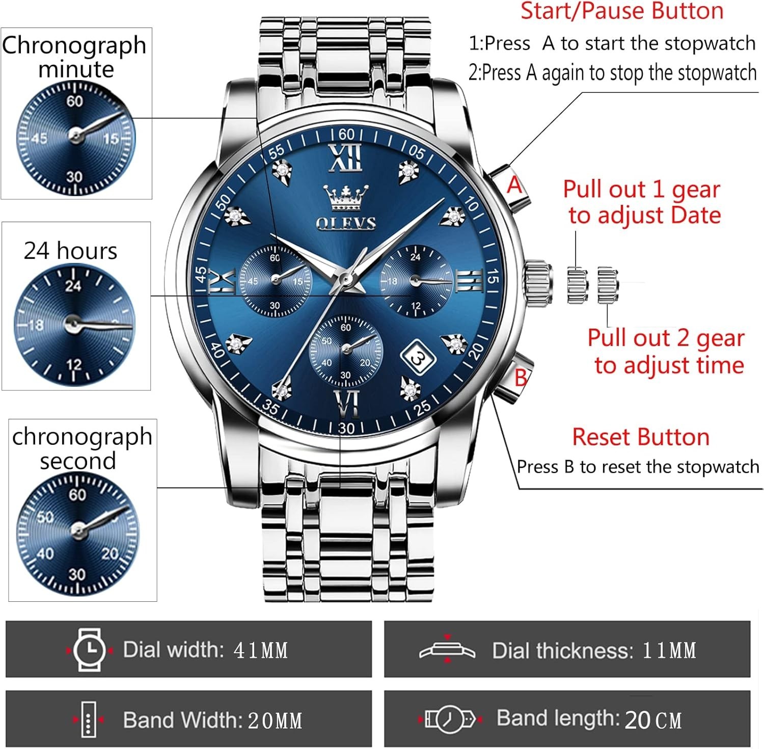 Luxury Multi-Dial Waterproof Men’s Chronograph Watch – Luminous Elegant Design