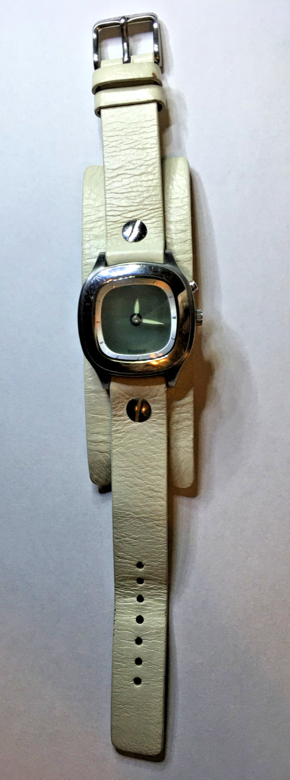 Fossil Big Tic Womens Watch 32mm Silver Tone White Leather New Battery