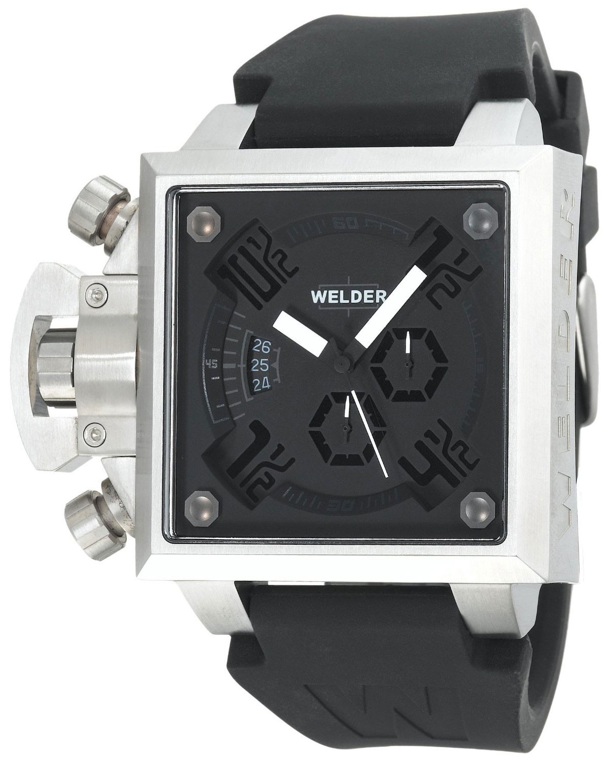 Welder by U-Boat K25 Chronograph Square Black Rubber/Leather Mens Watch K25-4200