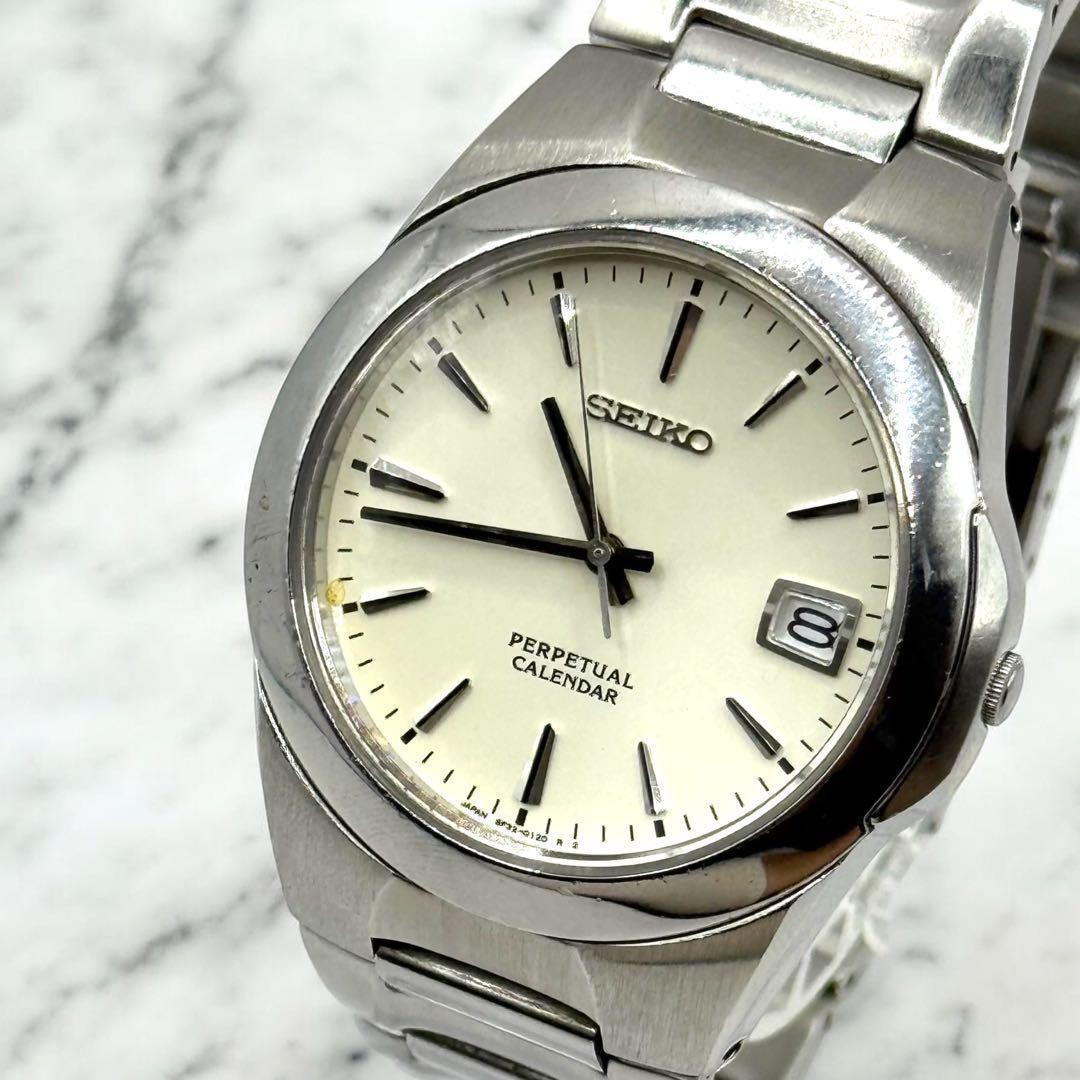 Seiko Perpetual Calendar Silver Quartz Men’s Watch Rare Japan 071756