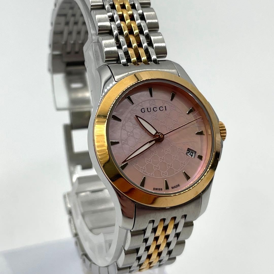 Gucci G-Timeless 126.5 Pink Shell 27mm Quartz Watch Ladies Japan 07921
