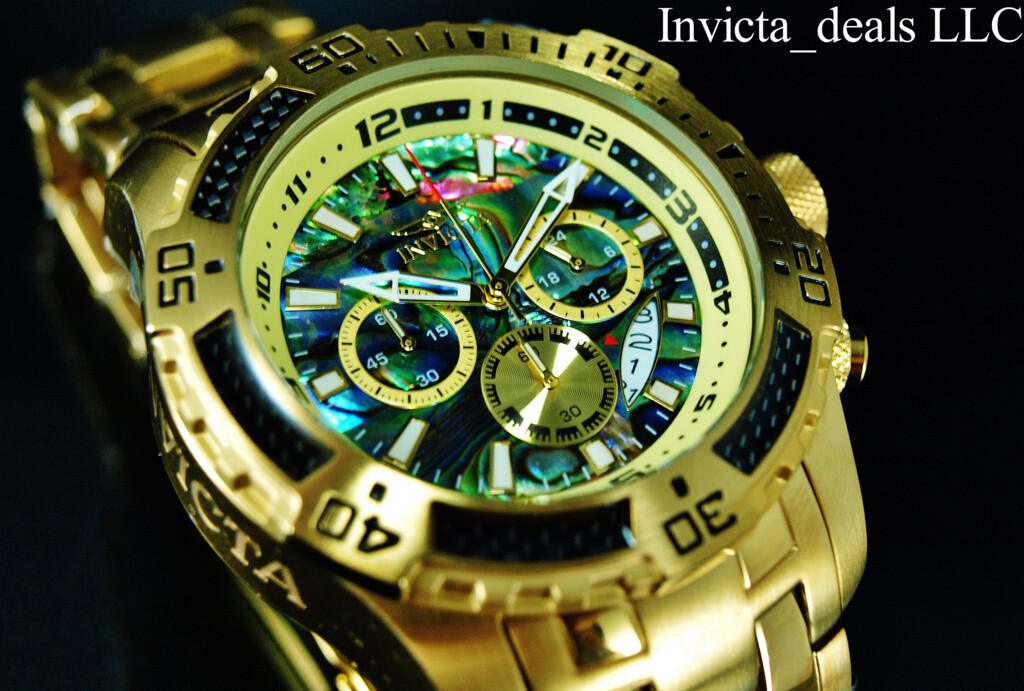 Invicta Men’s 51mm Pro Diver SCUBA Chronograph ABALONE Dial Gold Tone SS Watch