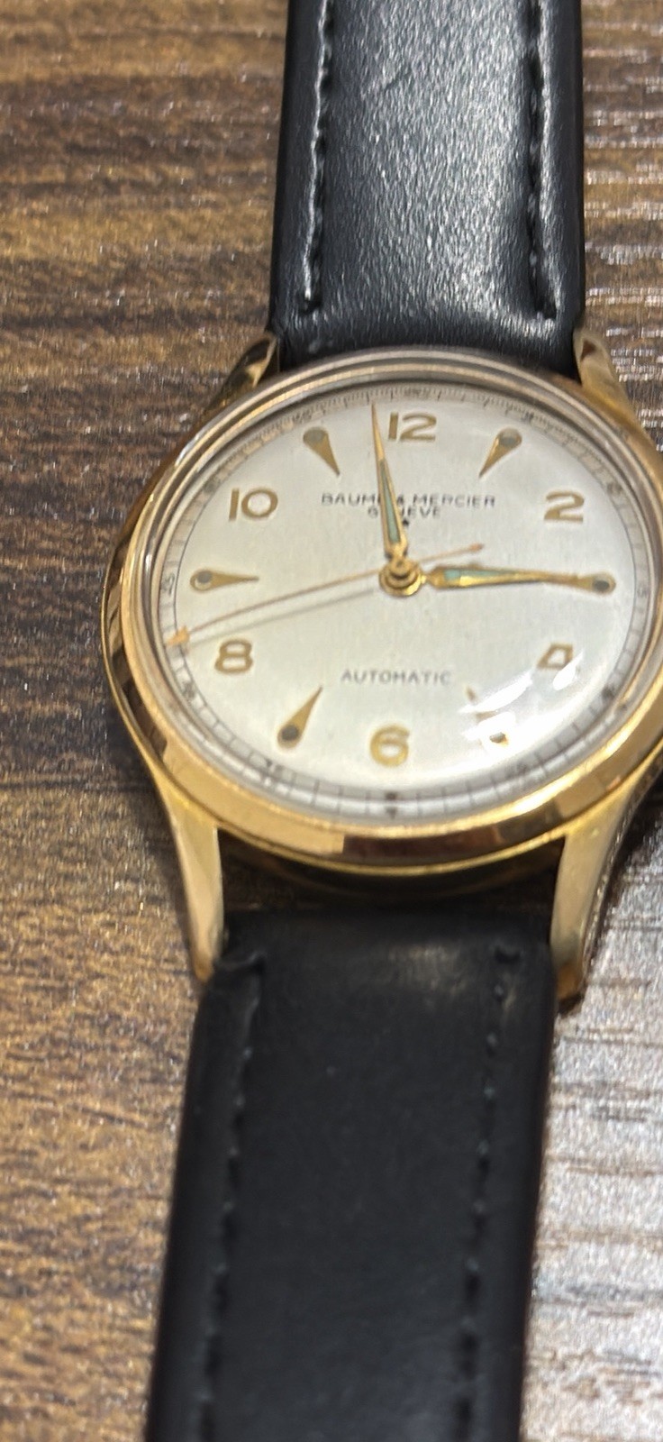 1960 Baume And Mercier Geneve Automatic Watch 18kt GP 17J Bidynator. Keeps Time!