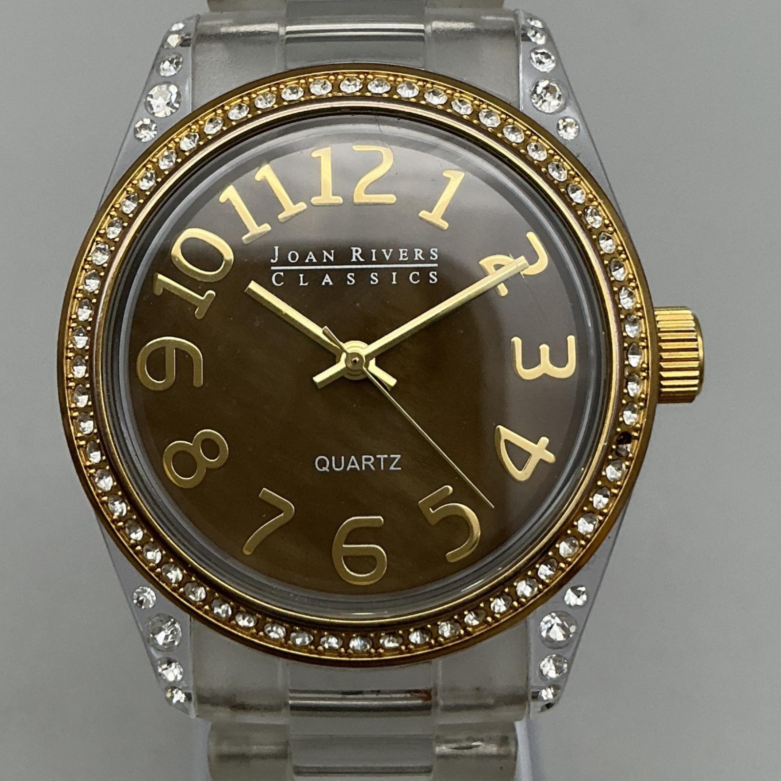Joan Rivers Classics Womens Watch 36mm Gold Tone Crystals New Battery 7.75″