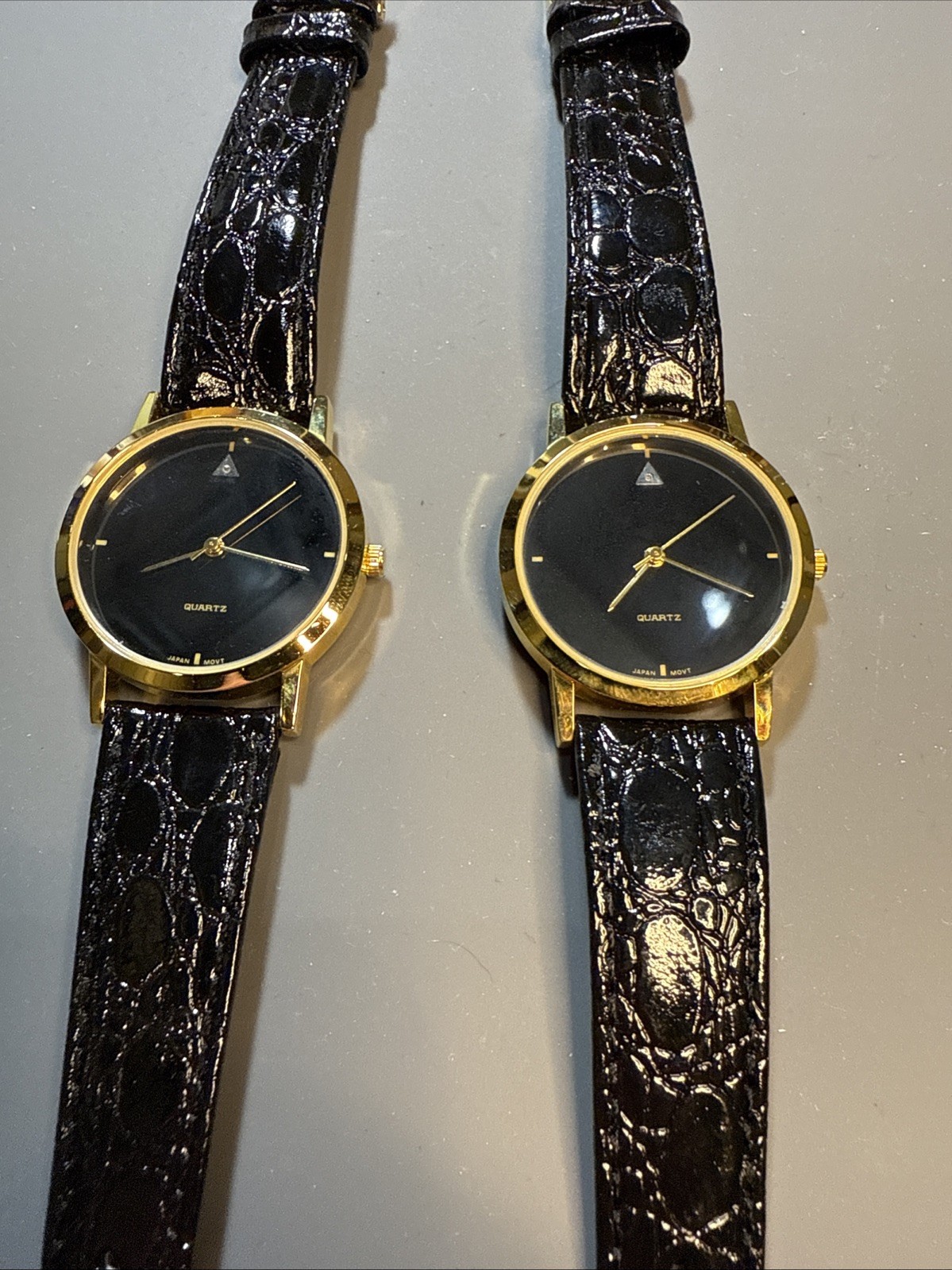 Two 33mm Fashion Watches Gold Colored Case, Black Leather Band