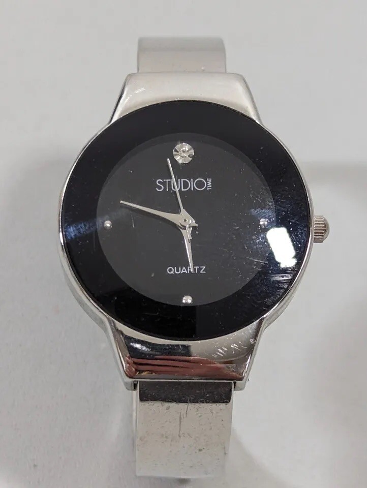 Studio Time Silver Tone Quartz Movement Cuff Wrist Watch