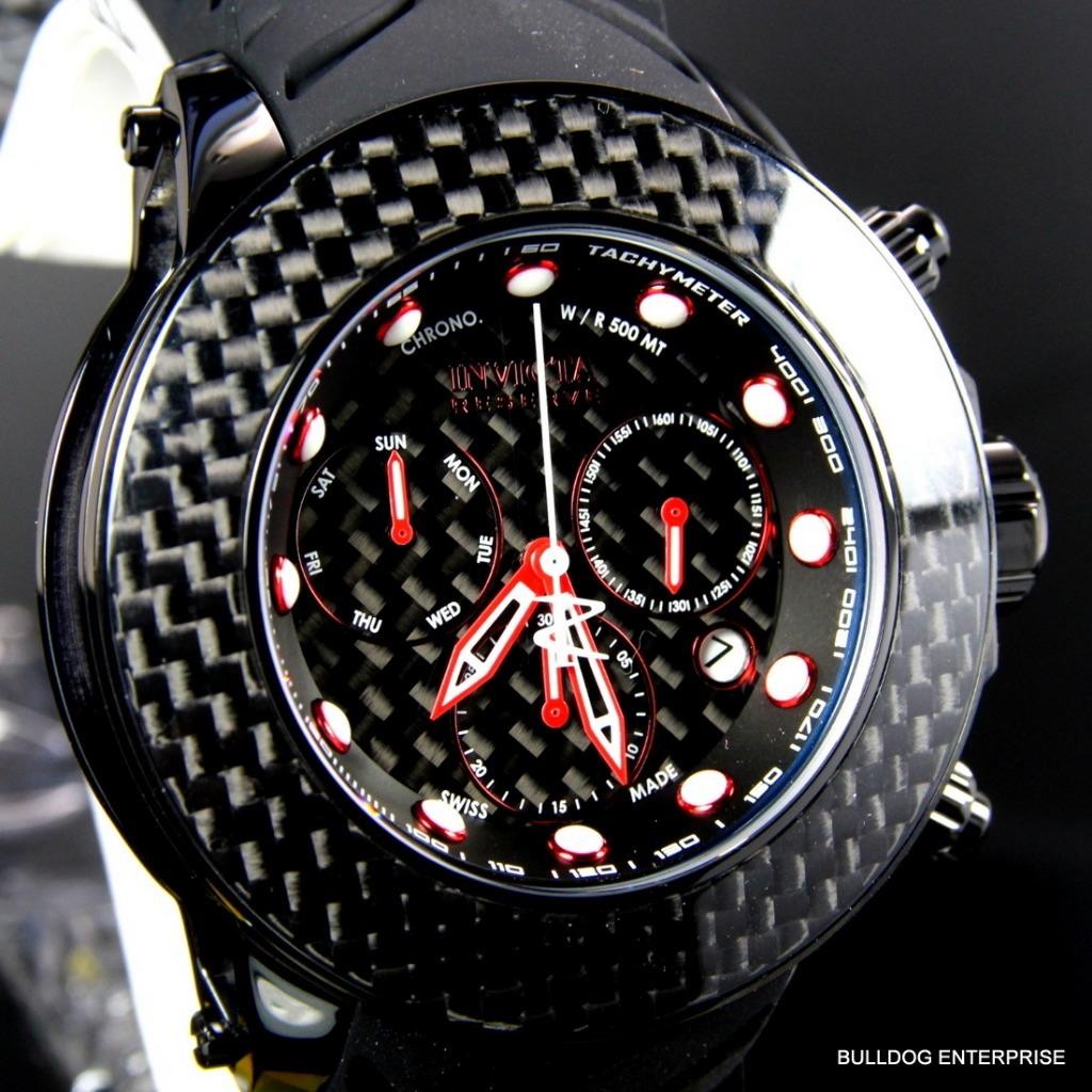 Invicta Reserve Carbon Fiber Collection Black Chrono 52mm Swiss Made Watch New