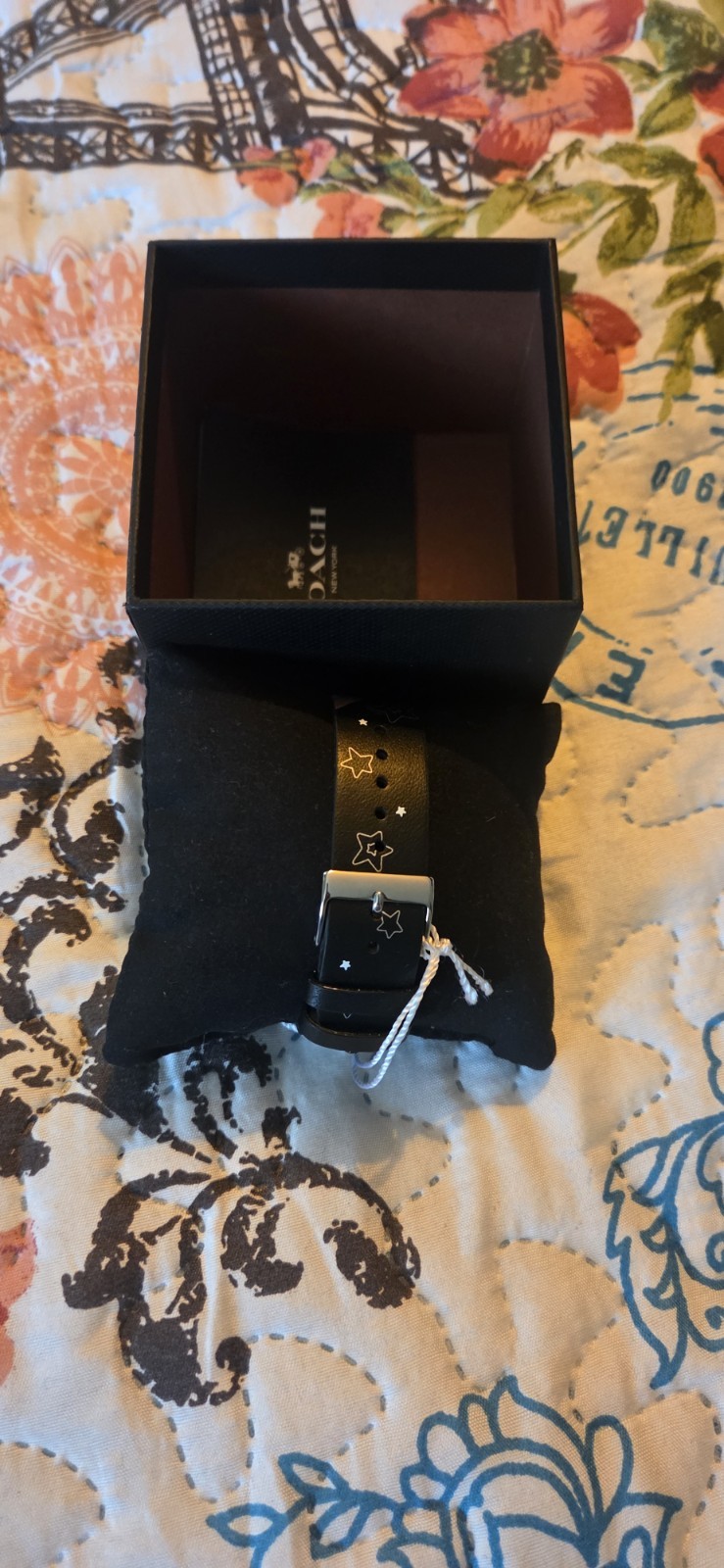 Coach Perry Quartz 36mm Black Star Dial Rainbow Leather Strap Watch 30m