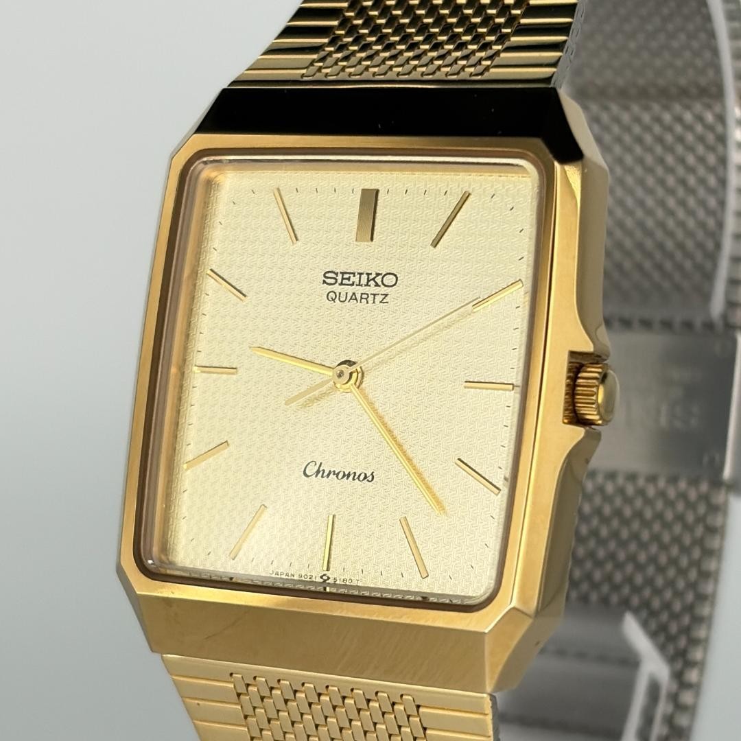 Seiko Chronos 9021-5220 Gold White Quartz Watch 29mm 17.5cm