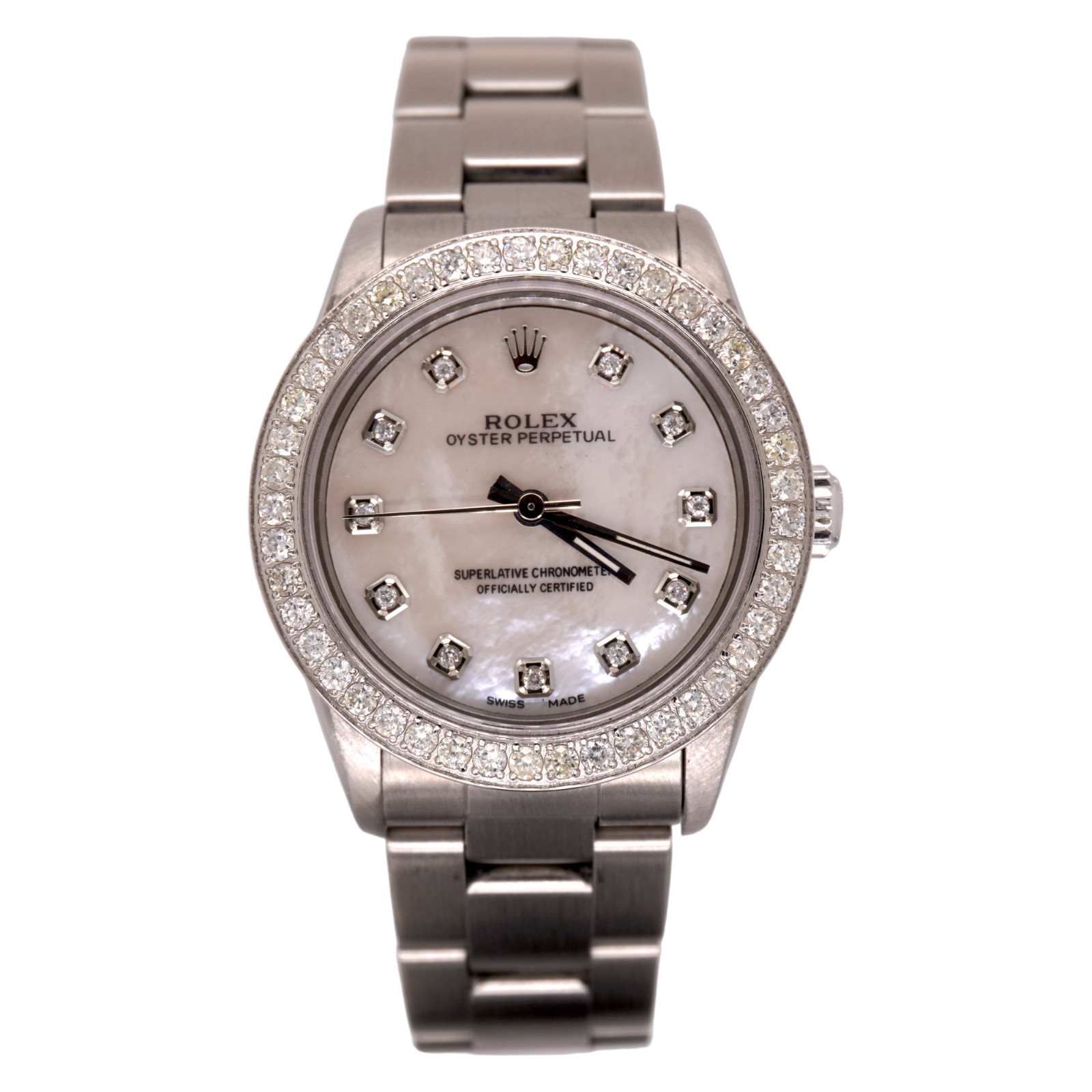 Rolex Midsize Oyster Perpetual 31mm 2ct Diamonds MOP Dial Steel Watch