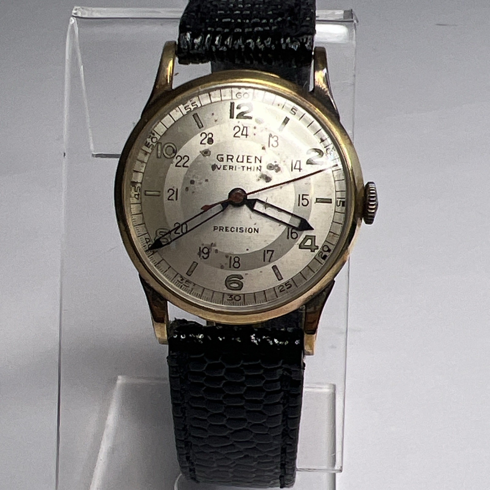 29mm Gold Tone Gruen Veri Thin Precision 24 Hour Dial Mechanical Manual Wind