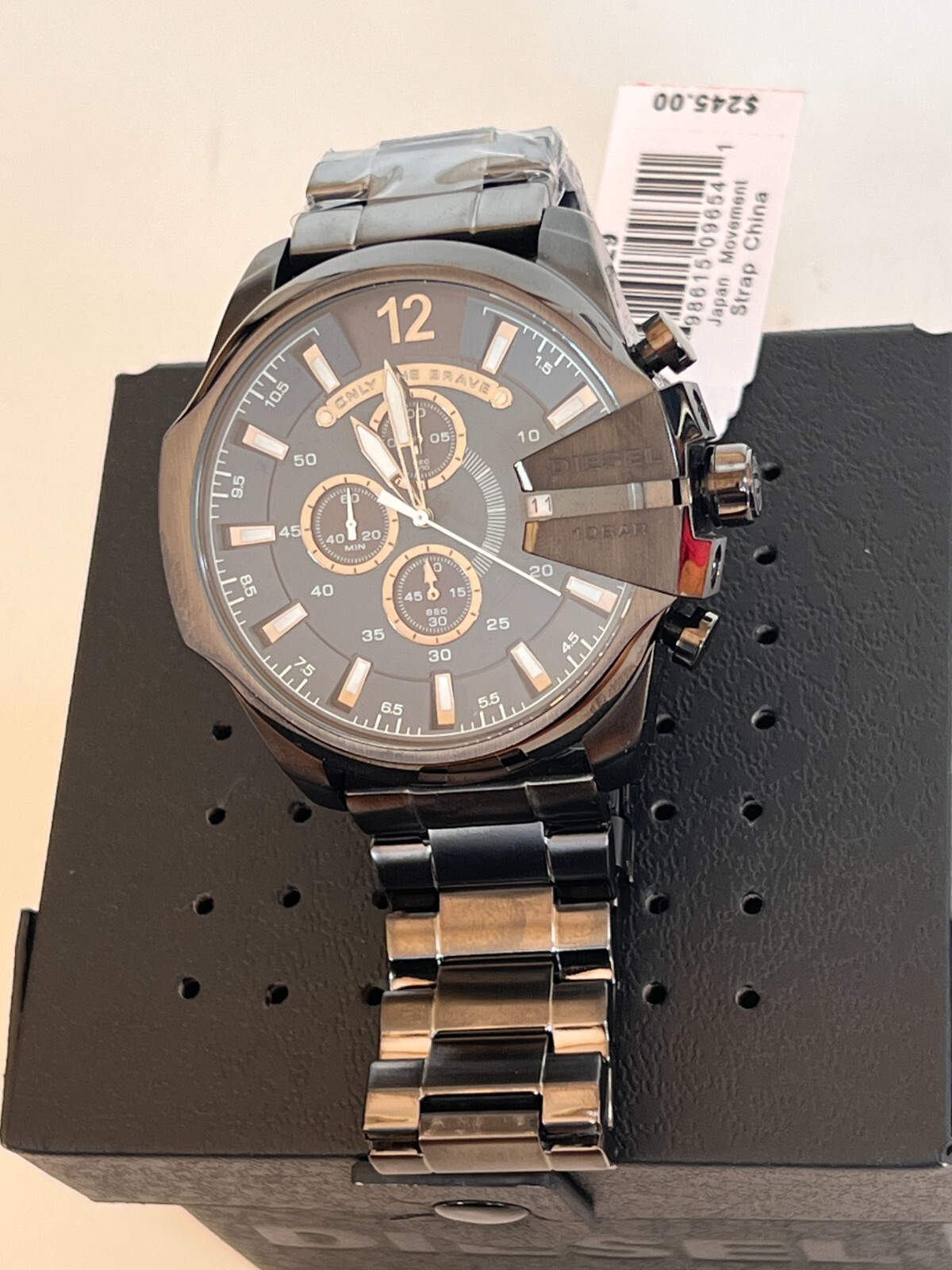 DIESEL DZ4329 Mens Mega Chief Gunmetal Blue Dial Chronograph Watch BNWT/Box $245