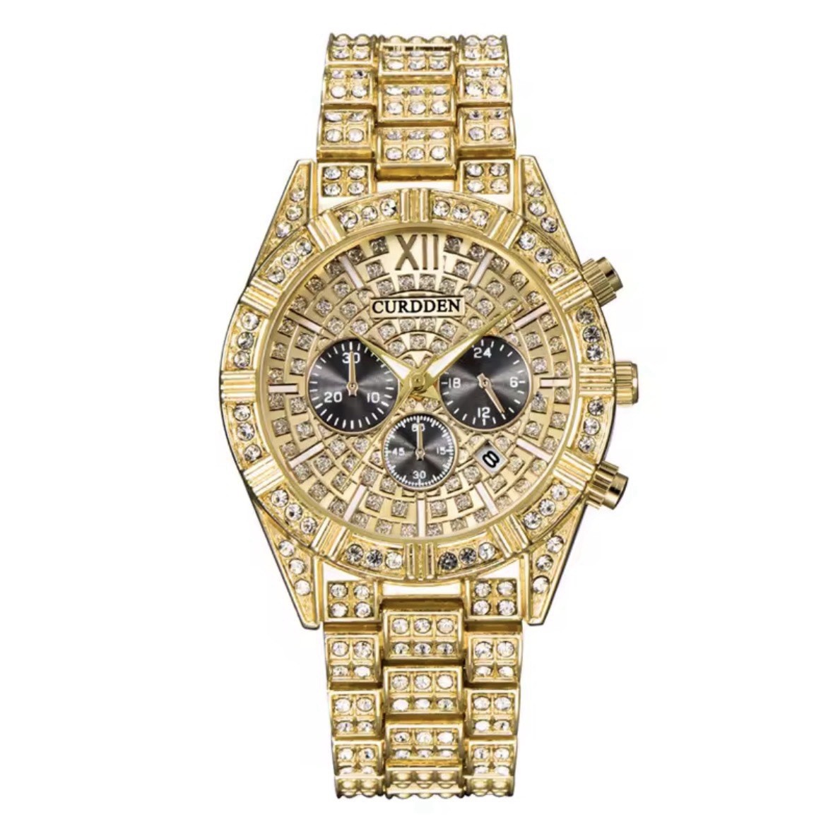 Original CURDDEN Luxury Watch Men Fashion Diamond Golden Date Vintage Quartz