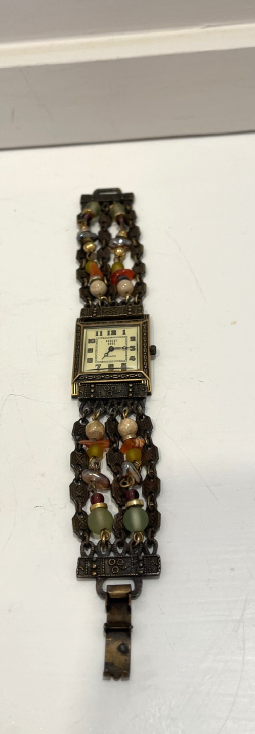 Robert Rose Wrist Watch Made in Hong Kong Artsy Beads Stainless Steel Back