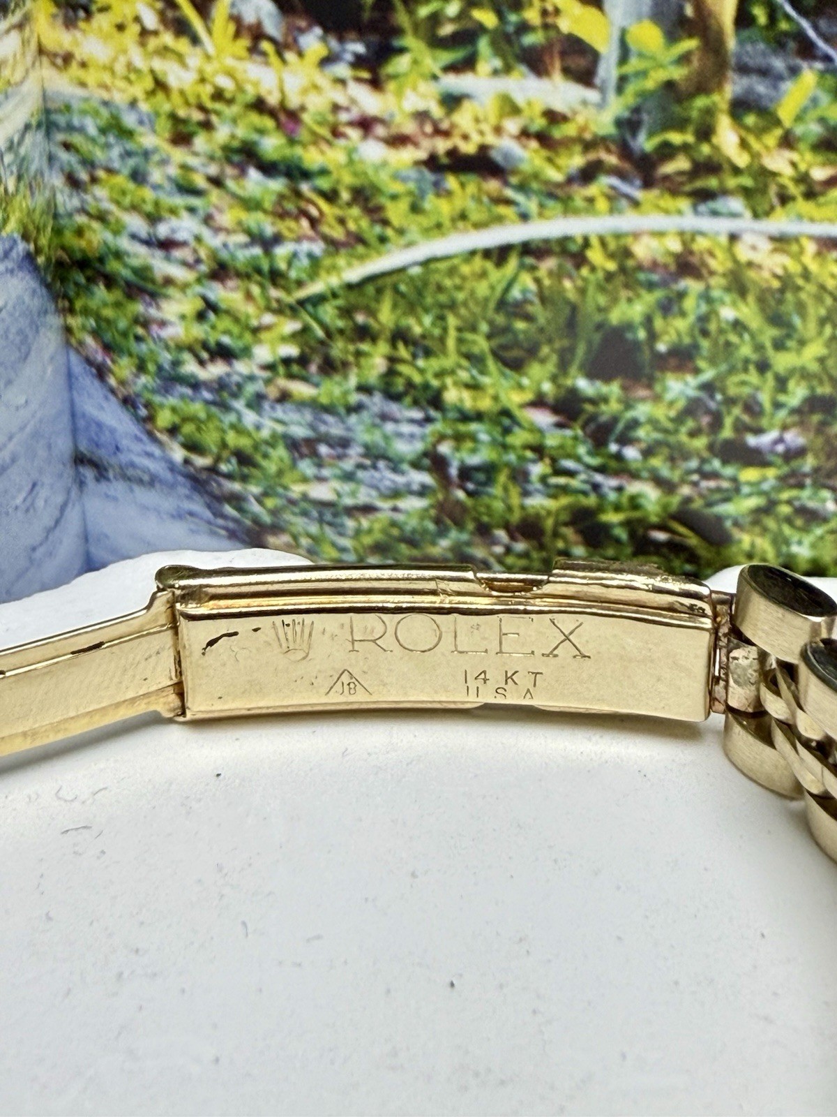 Rolex Oyster Perpetual 6619 Yellow Gold 24mm Rare Oval Link Flex USA Bracelet
