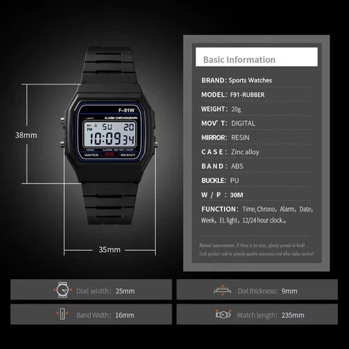 Casio F-91W-1YER Casual Resin Digital Watch – Black