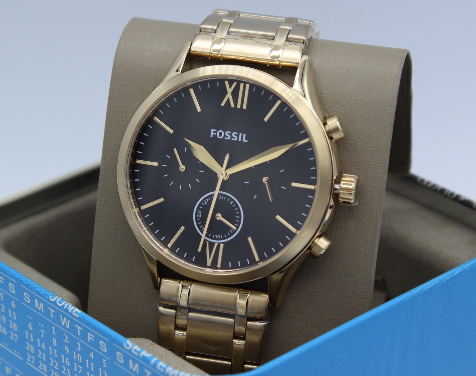 NEW AUTHENTIC FOSSIL FENMORE MIDSIZE CHRONOGRAPH GOLD BLACK BQ2366 MEN’S WATCH