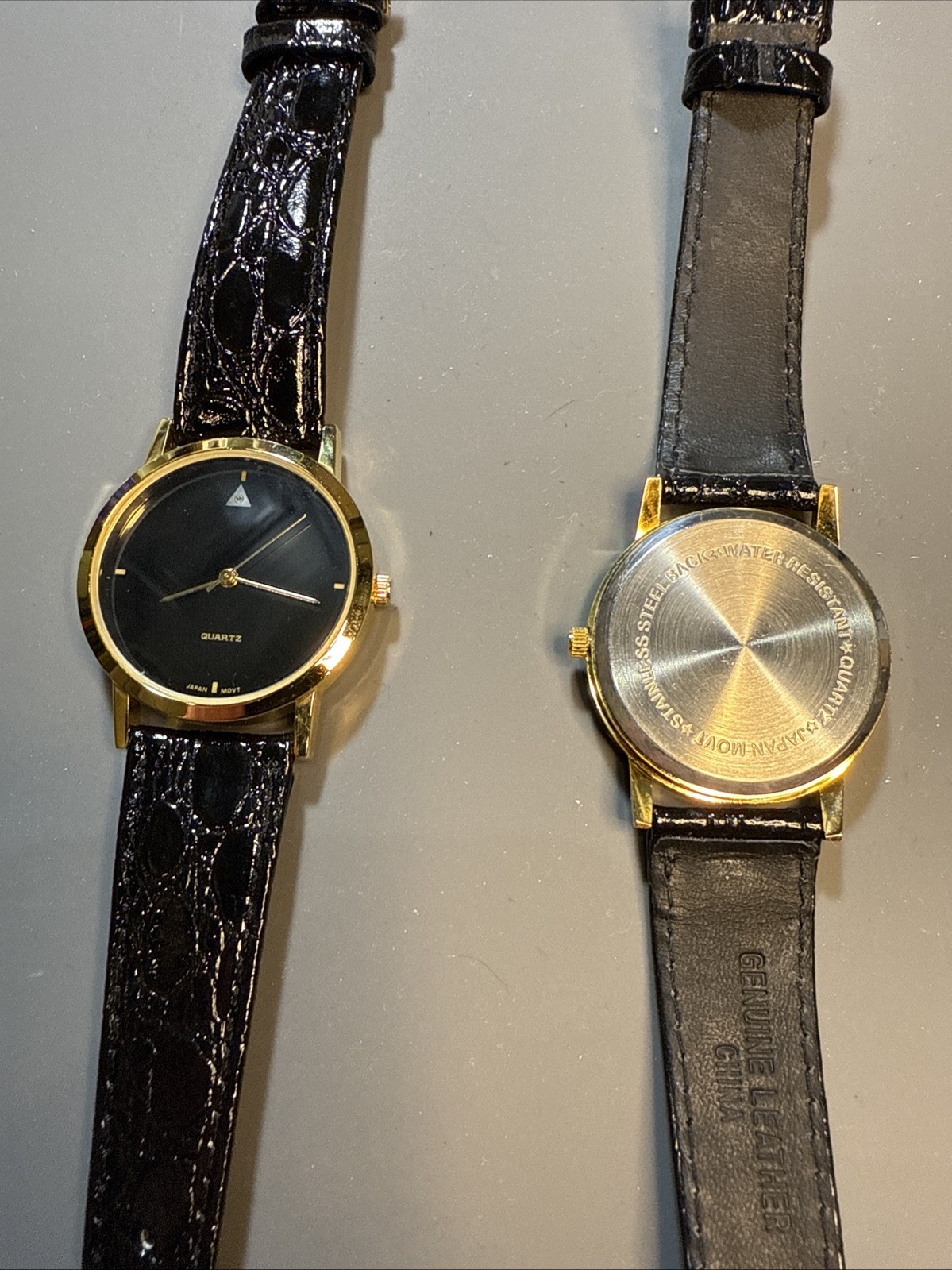 Two 33mm Fashion Watches Gold Colored Case, Black Leather Band